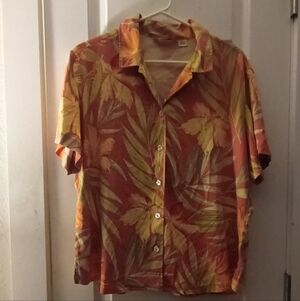 Tommy Bahama Orange and Green Leaf Print Shirt